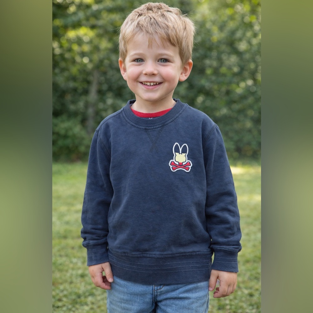 Psycho Bunny Navy Crewneck Sweatshirt Boys Skull &‎ Bones Logo size 4